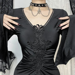 Flared Sleeve Witch V-Neck Maxi Dress