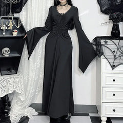 Flared Sleeve Witch V-Neck Maxi Dress