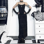 Cross Flocking Mesh Party Maxi Dress