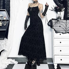 Cross Flocking Mesh Party Maxi Dress