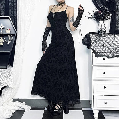 Cross Flocking Mesh Party Maxi Dress