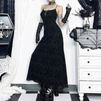 Flocking Mesh Party Sling Maxi Dress