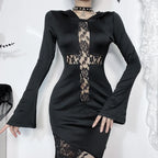 Hooded Cross Hollow Lace Maxi Dress