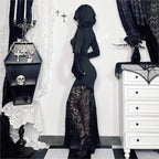 Hooded Cross Hollow Lace Maxi Dress
