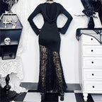 Hooded Cross Hollow Lace Maxi Dress