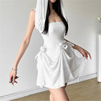 Strapless Hooded Bow Mesh Maxi Dress