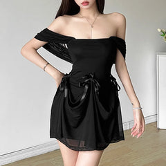 Strapless Hooded Bow Mesh Maxi Dress