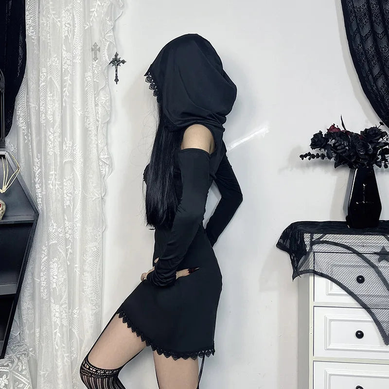 Embroidery Hooded Mini Dress