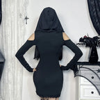 Embroidery Hooded Mini Dress