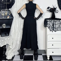 Sheer Patchwork Bandage Hem Midi Dress