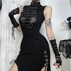 Sheer Patchwork Bandage Hem Midi Dress