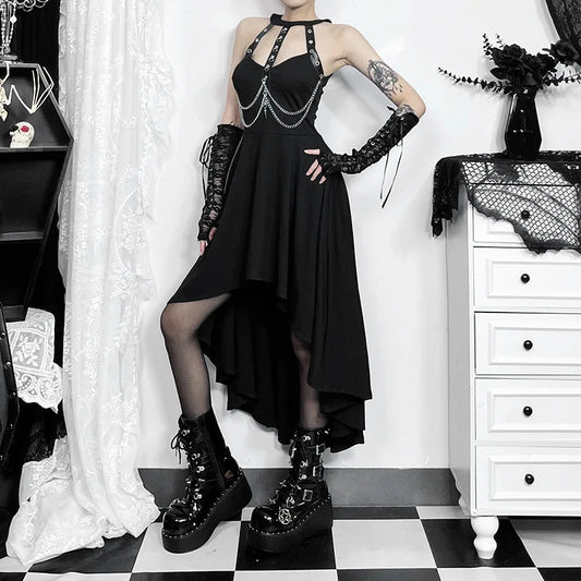 Chains Decor Halter Swing Midi Dress