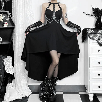 Chains Decor Halter Swing Midi Dress