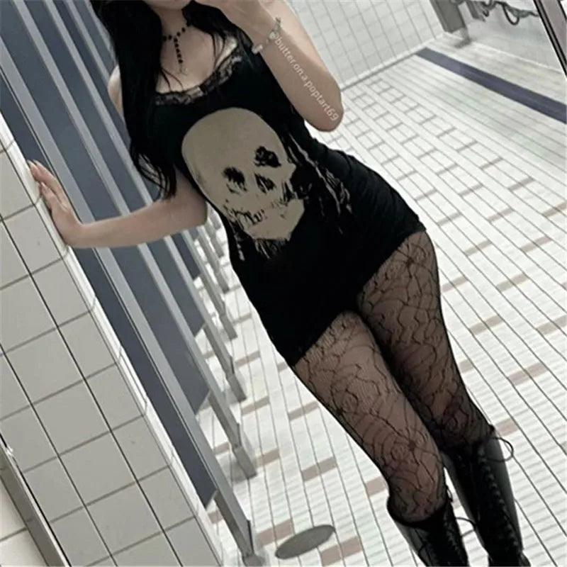 Skull Print Straps Mini Dress