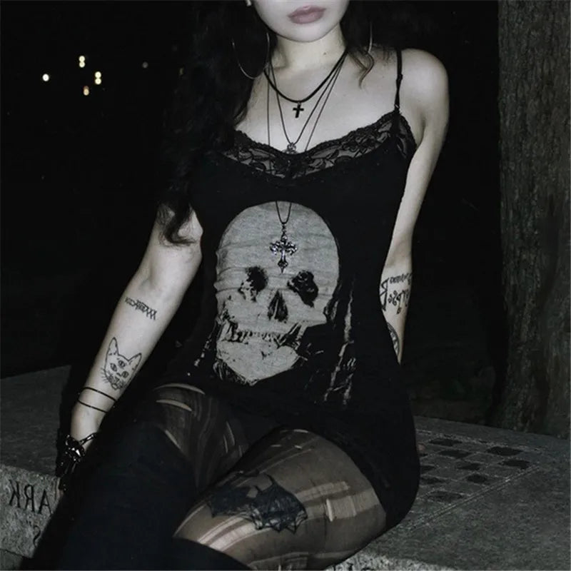 Skull Print Straps Mini Dress