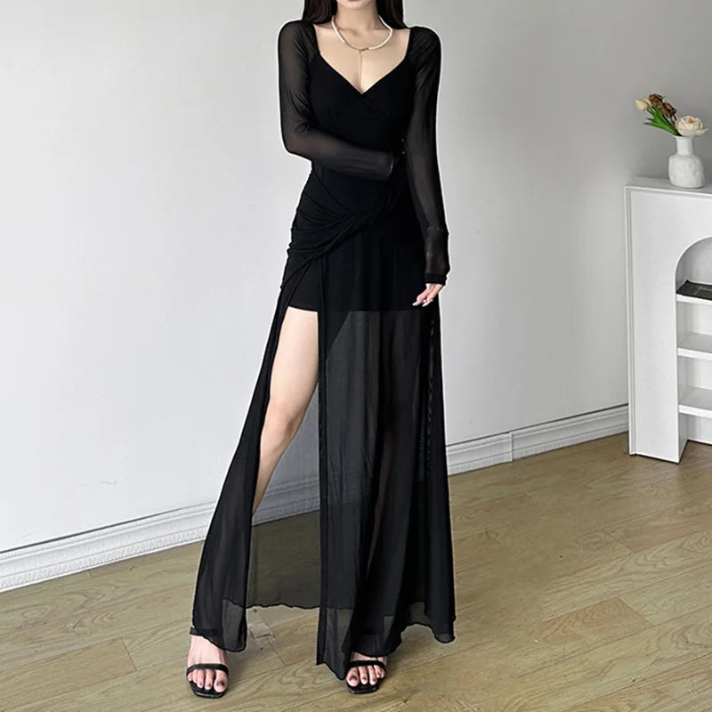 V-Neck Irregular Hem Gothic Maxi Dress Secondary image