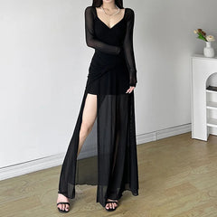 V-Neck Irregular Hem Gothic Maxi Dress