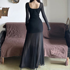 V-Neck Irregular Hem Gothic Maxi Dress