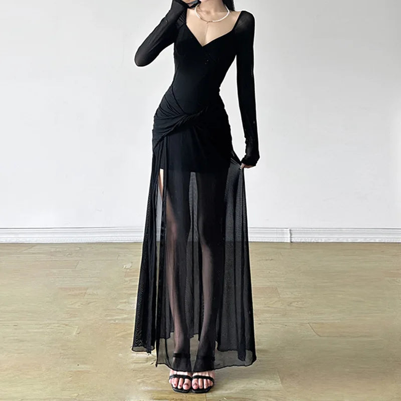 V-Neck Irregular Hem Gothic Maxi Dress Main image