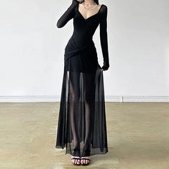 V-Neck Irregular Hem Gothic Maxi Dress