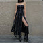 Techwear Zip Up Split Black Midi Dress