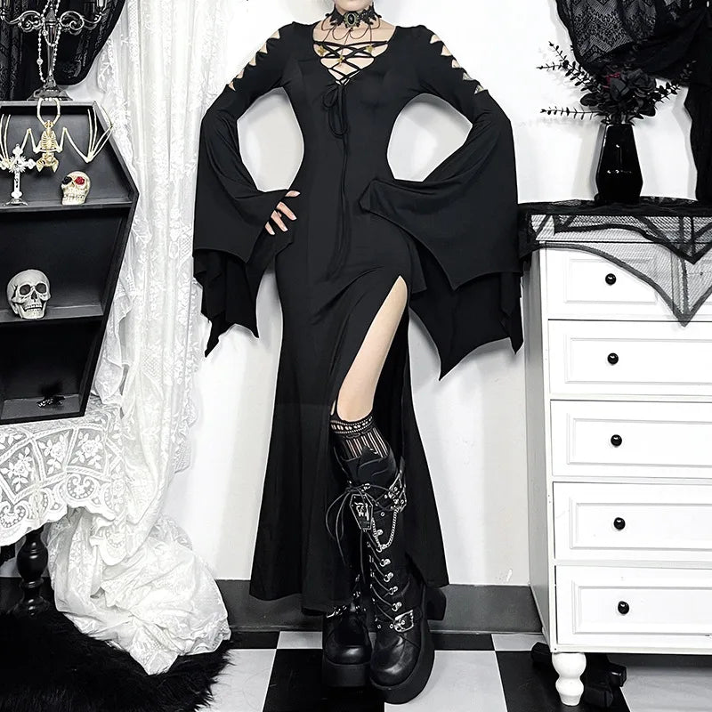 Hollow Out Batwing Sleeve Maxi Dress
