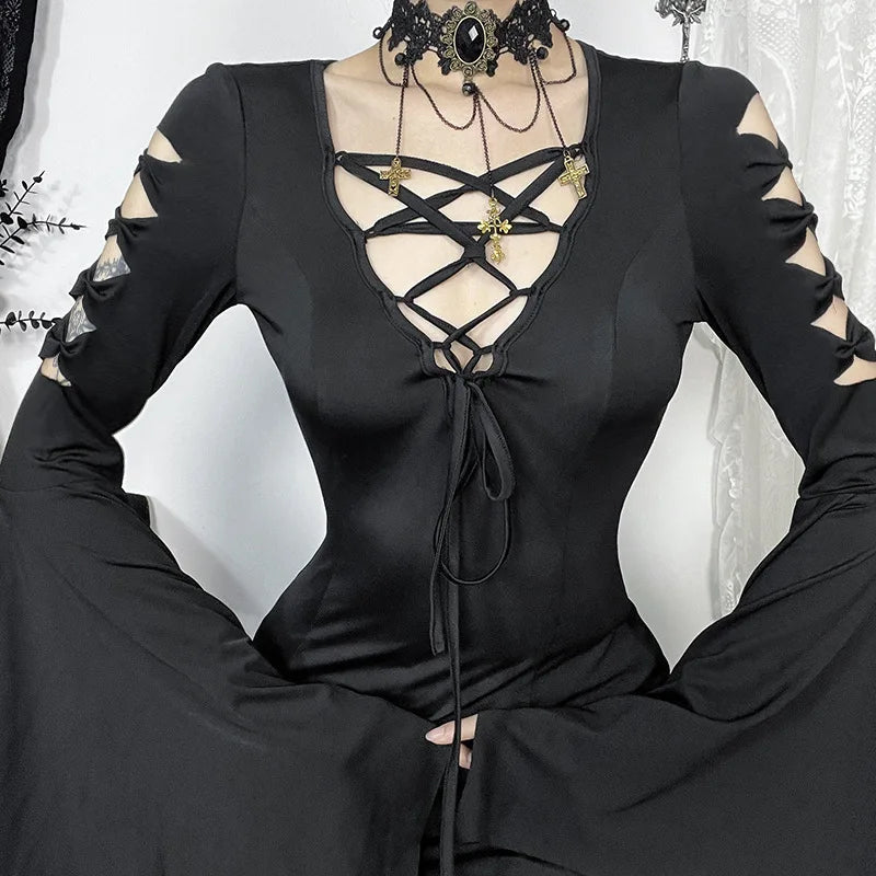 Hollow Out Batwing Sleeve Maxi Dress