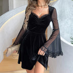 Velvet Mesh Flare Mini Dress