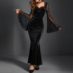 Ruched Mesh Flare Sleeve Maxi Dress