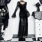 Vintage Lace Trumpet Slim Midi Dress