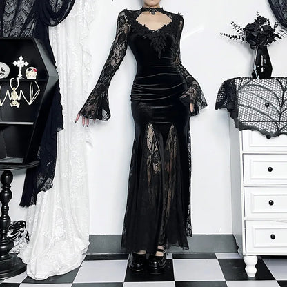Vintage Lace Trumpet Slim Midi Dress