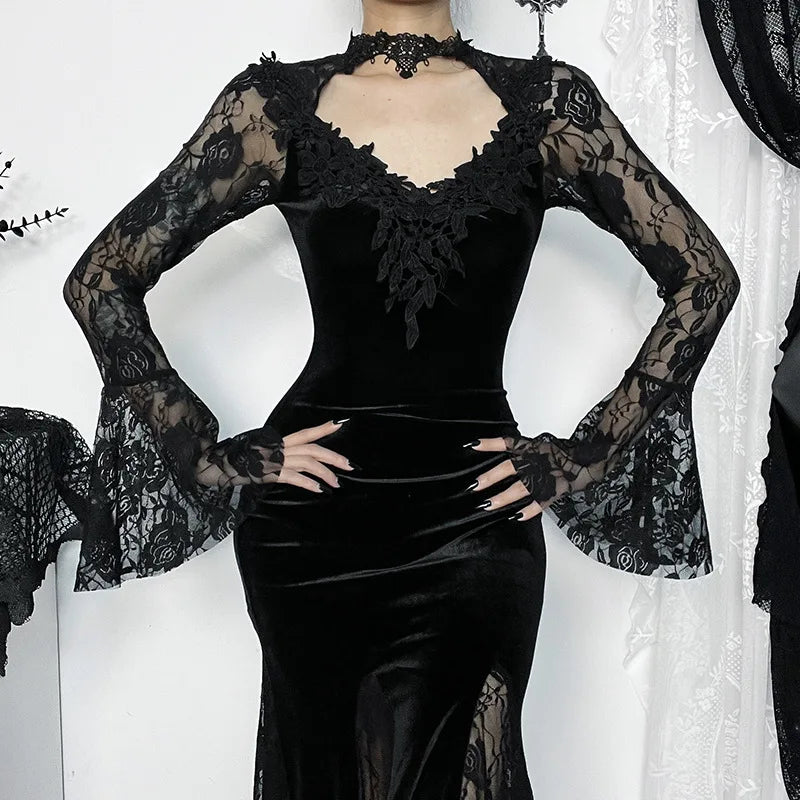 Vintage Lace Trumpet Slim Midi Dress