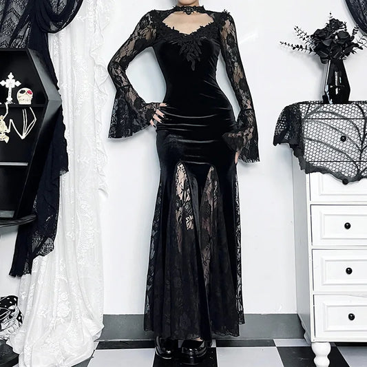 Vintage Lace Trumpet Slim Midi Dress