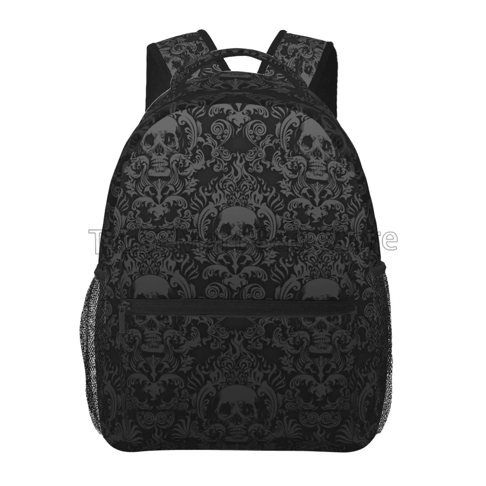 Goth Black Skull Damask Pattern Casual Unisex Travel Daypack Bag Halloween Main image