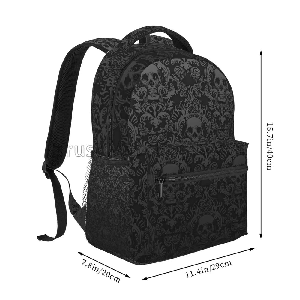 Goth Black Skull Damask Pattern Casual Unisex Travel Daypack Bag Halloween