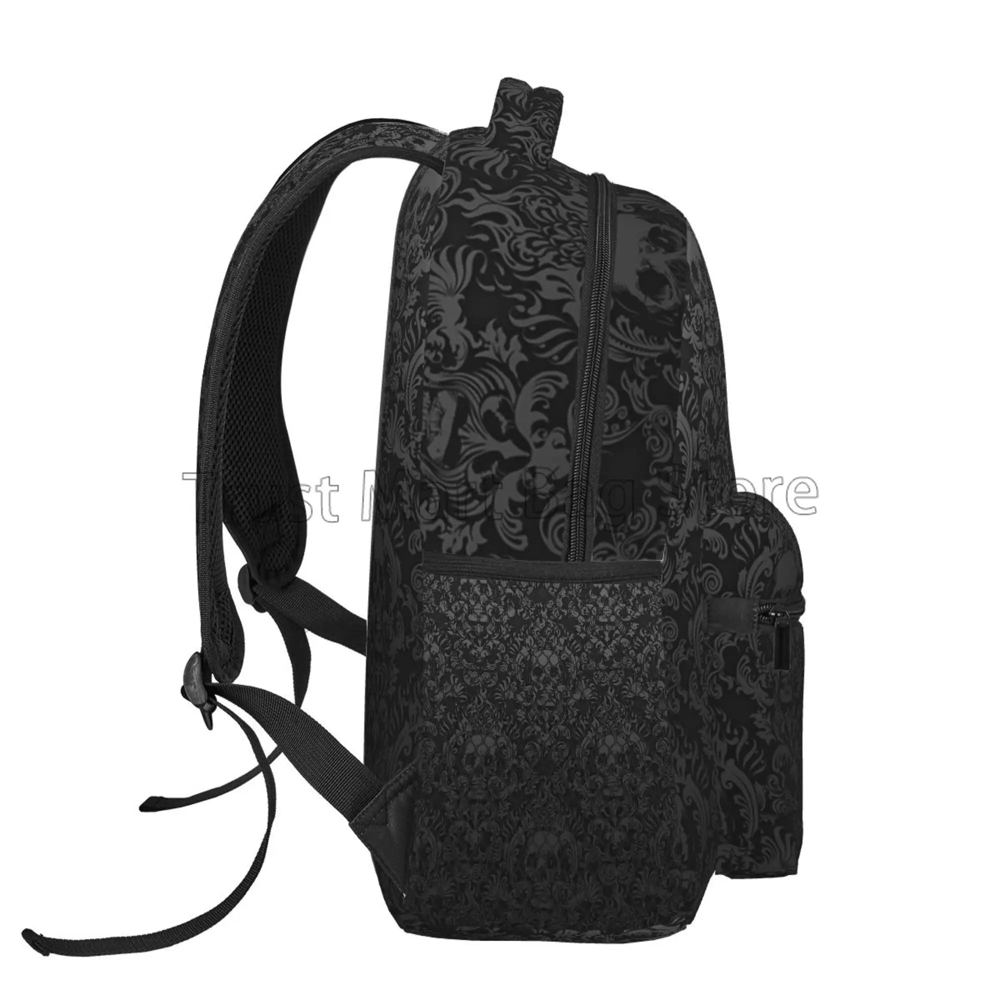 Goth Black Skull Damask Pattern Casual Unisex Travel Daypack Bag Secondary image
