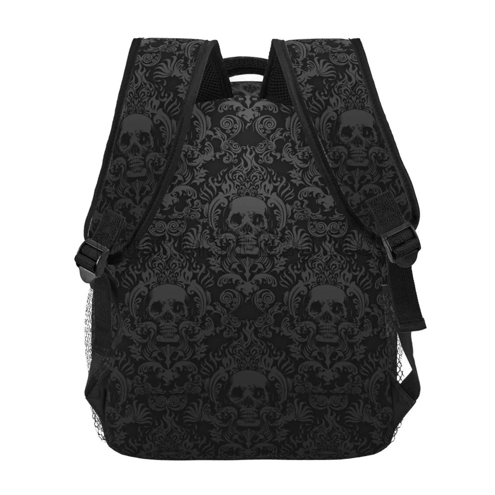 Goth Black Skull Damask Pattern Casual Unisex Travel Daypack Bag Halloween