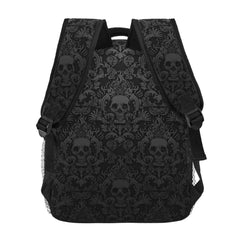 Goth Black Skull Damask Pattern Casual Unisex Travel Daypack Bag Halloween