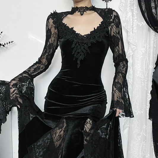 Floral Lace Mesh See Through Maxi Dress