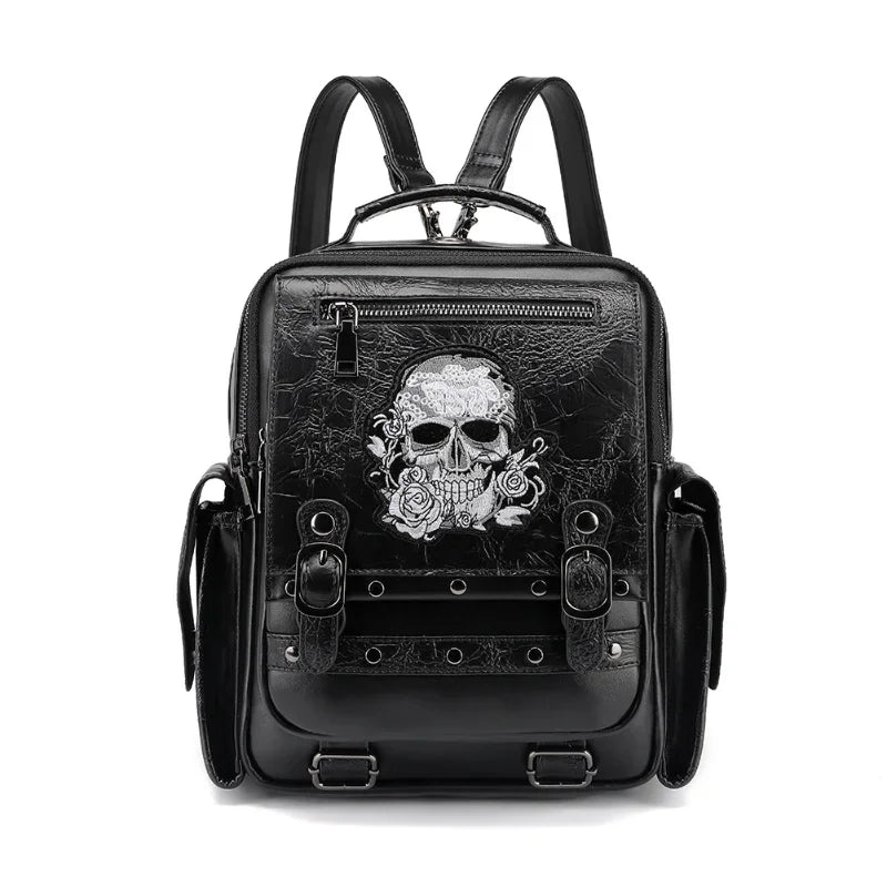 Goth Style Large Capacity Skull Multi-Function Unisex Waterproof Backpack Bag Black Halloween Main image
