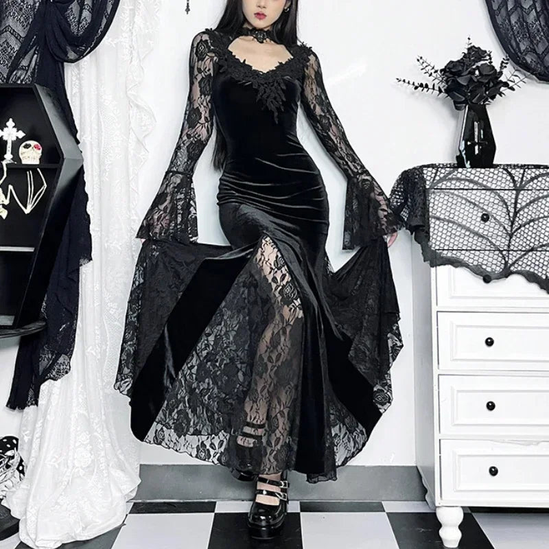 Gothic Lace Trumpet Slim Midi Dress Main image