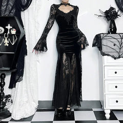 Gothic Lace Trumpet Slim Midi Dress