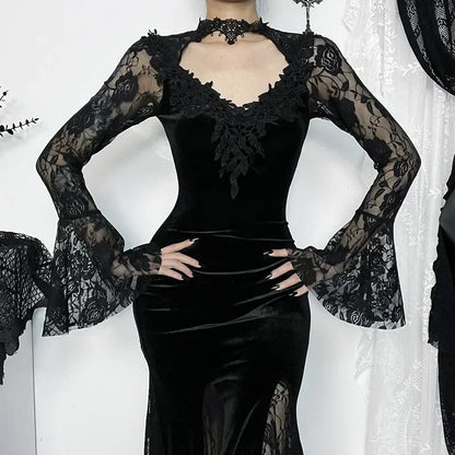 Gothic Lace Trumpet Slim Midi Dress
