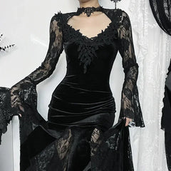 Gothic Lace Trumpet Slim Midi Dress