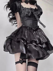 Black Lolita Spaghetti Mini Dress