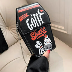 Gothic Coffin Shape Halloween Pu Leather Funny Cosmetic Bag Black 2