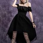 Off Shoulder Mesh Dovetail Midi Dress
