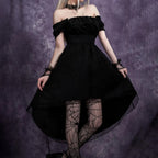 Off Shoulder Mesh Dovetail Midi Dress