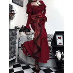 Retro Velvet High Waist Punk Midi Dress