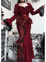 Retro Velvet High Waist Punk Midi Dress